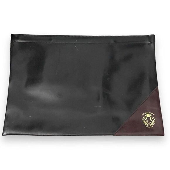 Document Bag Unisex Black Brown Faux Leather Hall Of Fame Bowl Organization Snap - Picture 3 of 8